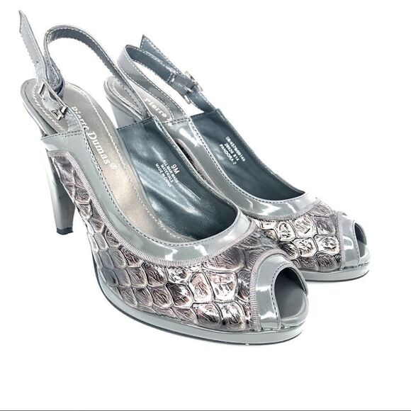 Pierre Dumas Pandora 2 Metallic Croc Peep Toe Heel - Picture 1 of 8